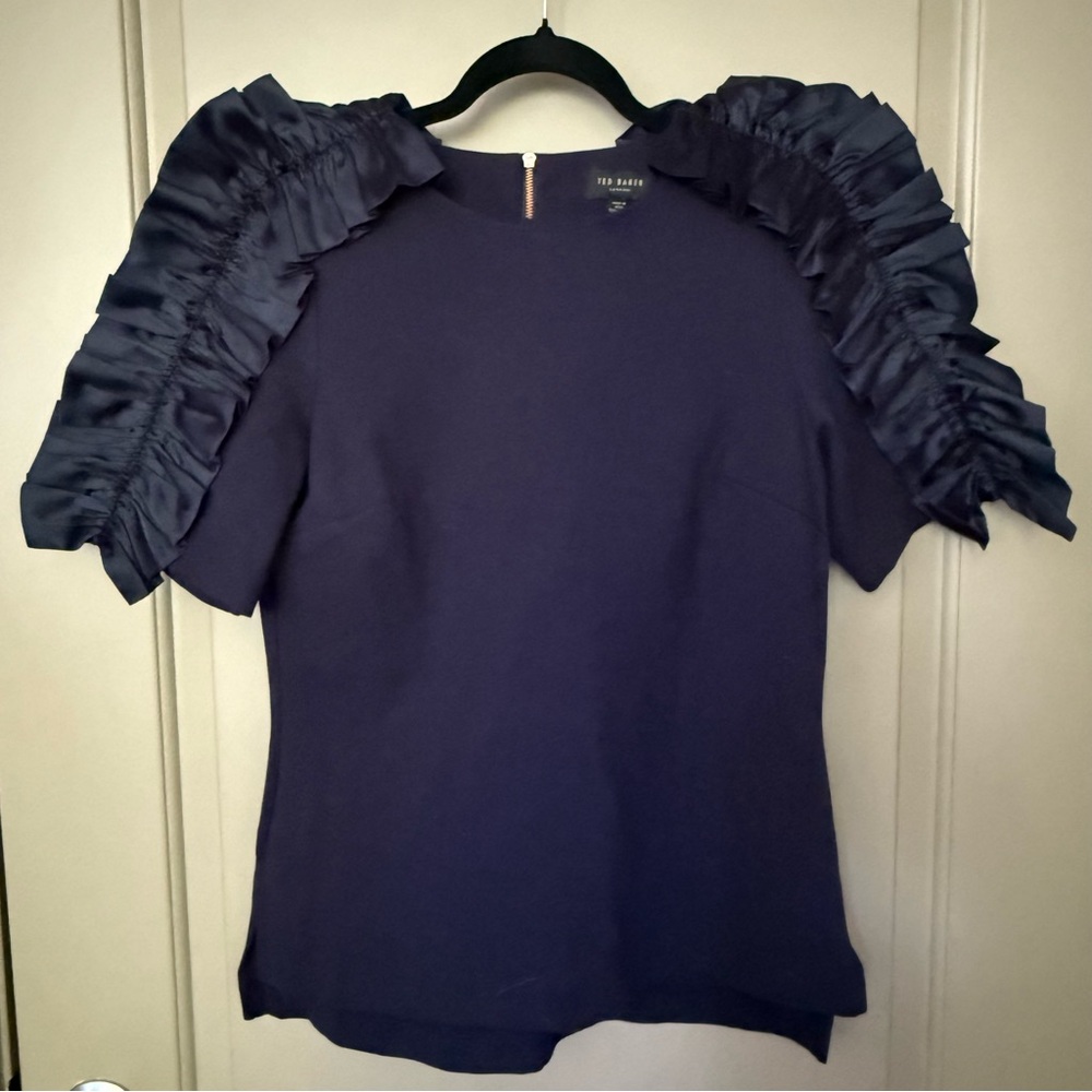 Ted Baker Blue Ruffled Fitted Blouse